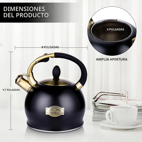 Miniatura 6 de SUSTEAS Tetera Silbante para Estufa - Tetera de Té de Acero Inoxidable Grado Alimenticio con Mango Ergonómico de Toque Frío, Con 1 Guante de Negro
