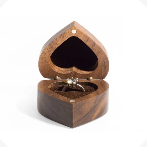 Miniatura 2 de Caja de anillo de madera de nogal en forma de corazón, organizador de pecho de joyería, aretes, moneda, caja de presentación de madera, caja