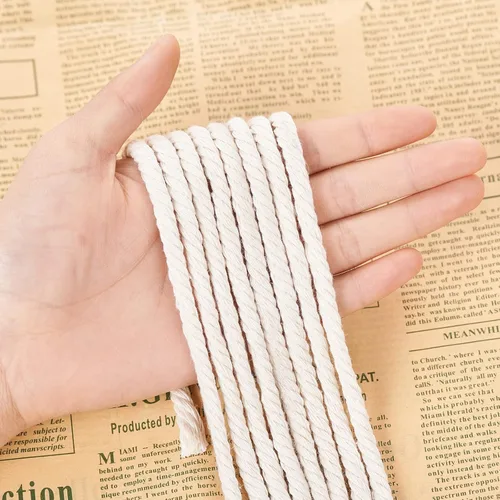 Miniatura 5 de Cordón de macramé de 6 mm x 218 yardas, cuerda de macramé de algodón natural - 4 hebras de cordón de algodón trenzado para colgar en la pared