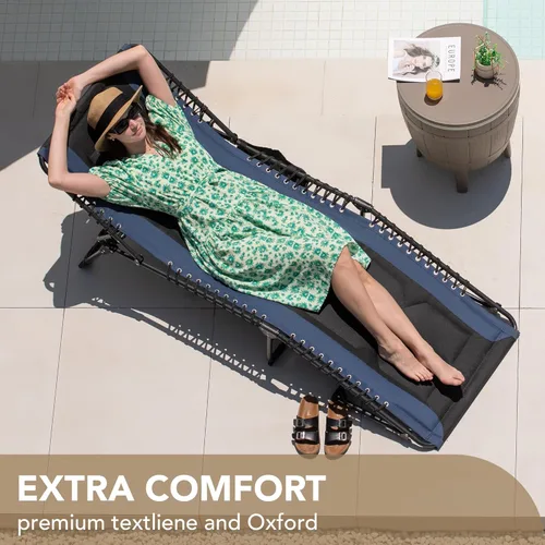 Miniatura 5 de Devoko Silla reclinable plegable portátil acolchada de 4 pliegues para exteriores de servicio pesado con almohada y bolsillo lateral para patio, Azul