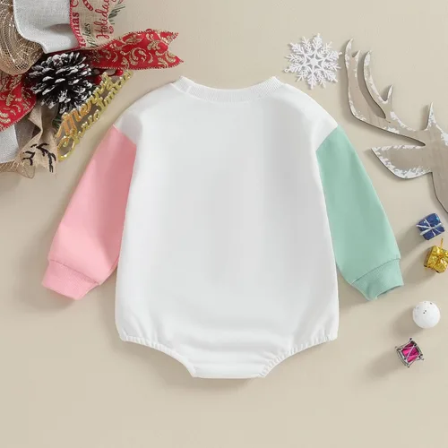 Miniatura 4 de Lesimsam Traje de Navidad para bebé recién nacido, con letras bordadas, mameluco de burbujas de gran tamaño, ropa de invierno