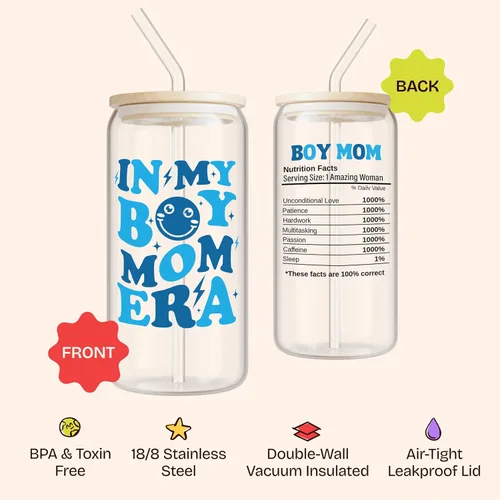 Miniatura 7 de KLUBI Regalos para Mamá de Niño para Nueva Madre Esperando - In My Boy Mom Era Cup Vaso de Café Helado de 16oz con Tapa y Pajita - Regalos de Baby