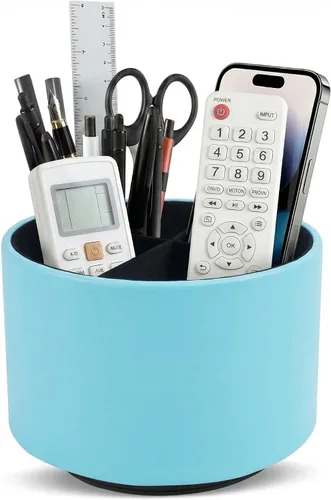 Miniatura 70 de Organizador Redondo de Cuero para Suministros de Arte, Soporte para Control Remoto, Rotación de 360 Grados, Soporte Multifuncional para Lápices