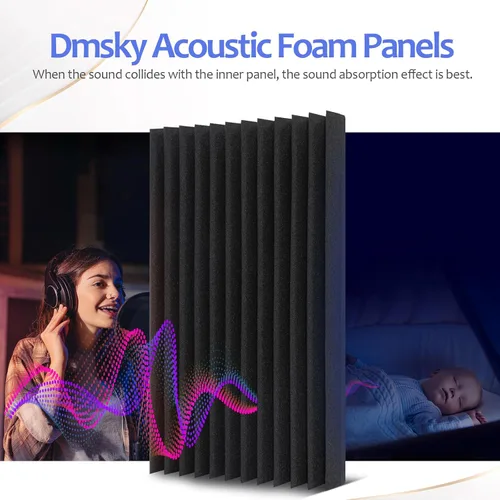 Miniatura 5 de Paquete de 80 paneles de espuma acústica, paneles de espuma a prueba de sonido de 1 x 12 x 12 pulgadas, paneles de absorción de sonido de alta