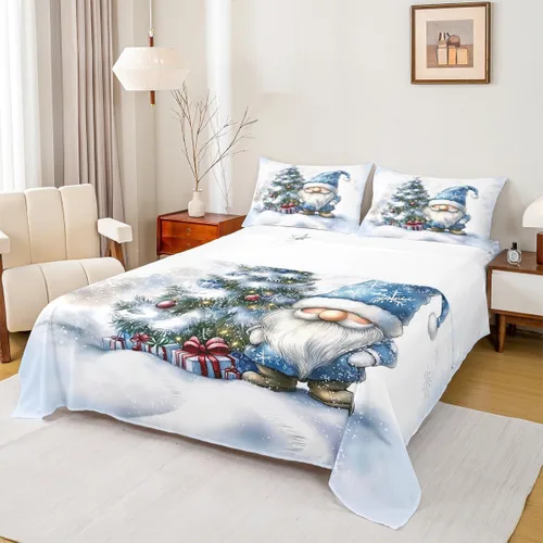 Miniatura 8 de Erosebridal Juego de ropa de cama individual con diseño de árbol de Navidad, muñeco de nieve, decoración de corona de Navidad, sábana bajera