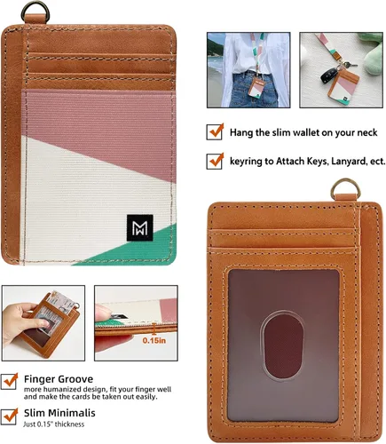 Miniatura 2 de Cartera delgada minimalista con bloqueo RFID, de cuero, con bolsillo frontal elástico, para mujer, Geometry, Minimalista