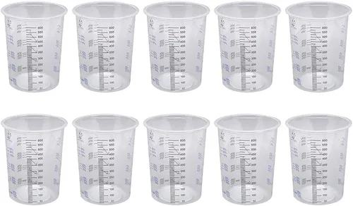 Miniatura 7 de 10 unids 20.3 fl oz pintura de plástico transparente mezcla líquida graduada taza de medición color al azar
