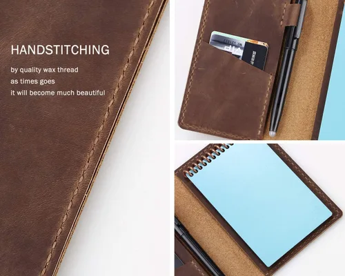 Miniatura 4 de Funda de cuero para cuaderno de bolsillo de 3.5 x 5.5 pulgadas con lazo para bolígrafo, funda de cuero compatible con Rocketbook Notebook