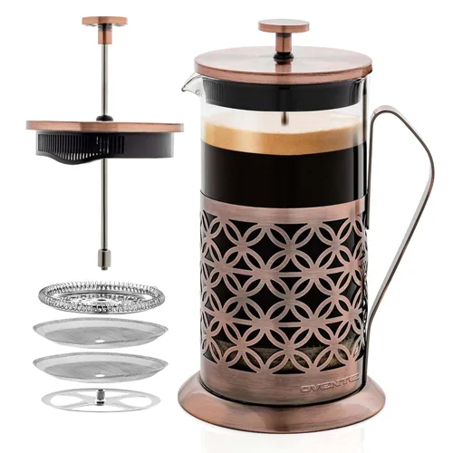 Miniatura 10 de OVENTE Cafetera de prensa francesa de 27 onzas con vidrio de borosilicato resistente al calor, diseño de acero inoxidable y sistema de filtro de 4