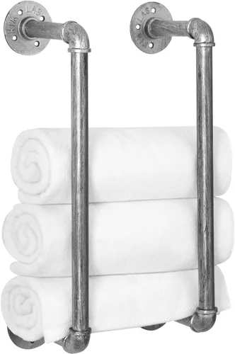 HouseAid Toallero de tubo industrial, soporte de almacenamiento de toallas de baño de granja, organización de toallas de estilo vintage, montado en