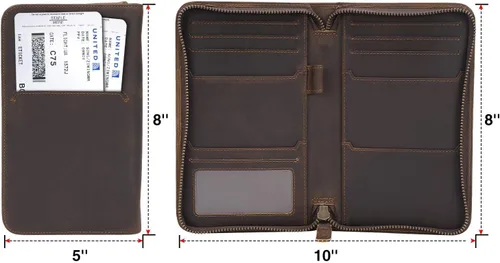 Miniatura 6 de Polare - Funda para pasaporte de cuero de grano completo para hombre, con bloqueo RFID, cartera de viaje con capacidad para 4 pasaportes, Marrón