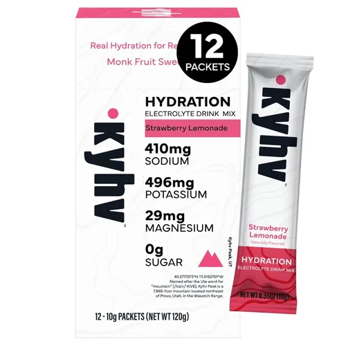 Miniatura 10 de Kyhv Nutrition Paquetes de mezcla de electrolitos de hidratación en polvo - Granada de bayas - sodio equilibrado, potasio, magnesio, vitamina C