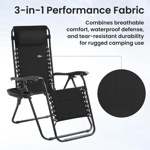 Miniatura 8 de Zero Gravity - Juego de 2 sillas reclinables plegables de gran tamaño, acolchadas antigravedad con almohada ajustable y portavasos para campamento