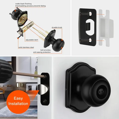 Miniatura 5 de Haidms Pomos negros para puerta interior, pomos de puerta interiores de privacidad, pomos de puerta interiores negros mate para dormitorio o baño