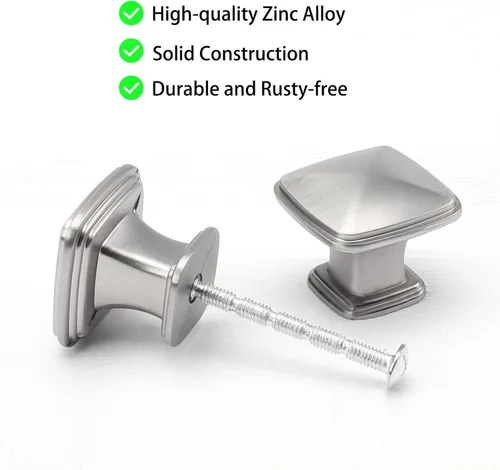 Miniatura 3 de homdiy Paquete de 5 pomos de gabinete de cocina de níquel cepillado para cajones, herrajes cuadrados sólidos plateados para gabinetes de tocador