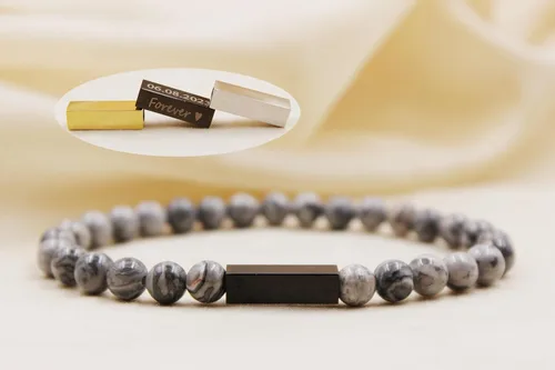Miniatura 52 de Pulseras de cuentas personalizadas, Pulsera de piedras preciosas de 0.236 in, Pulsera grabada con láser, Pulsera de piedra natural, Pulseras unisex