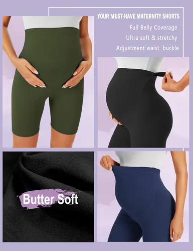 Miniatura 4 de BONVIGOR Pantalones cortos de maternidad sobre el vientre, para entrenamiento, yoga, atlético, embarazo, pantalones cortos de descanso