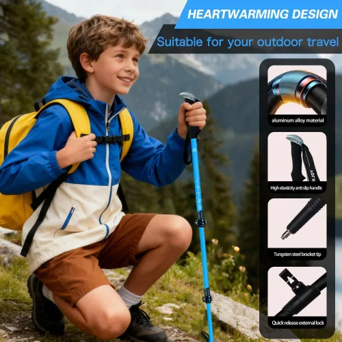 Miniatura 3 de Bastones de senderismo para senderismo, paquete de 2 unidades, antideslizantes, ajustables, plegables para senderismo o caminar, palos de aluminio