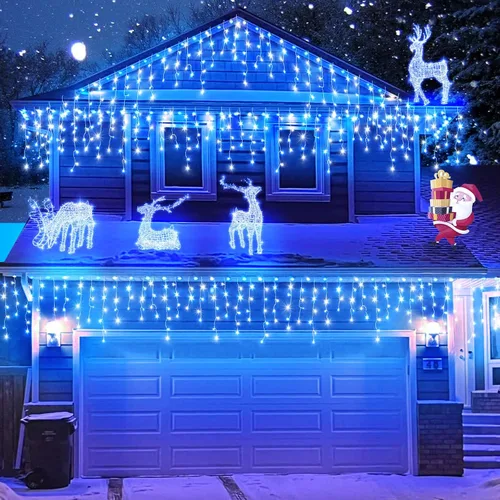 Miniatura 3 de Luces de Navidad de carámbano para exteriores, 66 pies, 640 luces LED de Navidad azules y blancas, 8 modos con 120 gotas, luz de carámbano