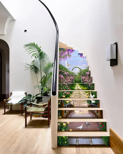 Miniatura 4 de FLFK Calcomanías para escaleras, calcomanías para escaleras, calcomanías para despegar y pegar, caminos de flores y césped, calcomanías