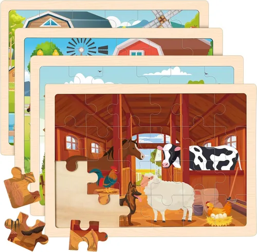 Miniatura 8 de Rompecabezas de Animales de Madera para Niños de 3, 4, 5 Años, Paquete de 4 de 24 Piezas Rompecabezas Montessori para Niñas y Niños Actividades