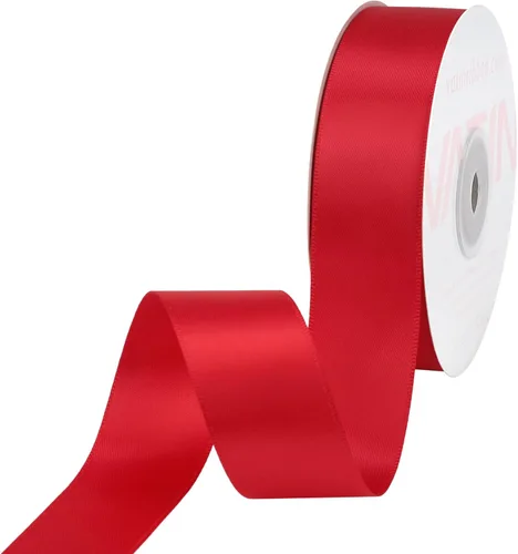 VATIN Cinta de satén rojo intenso de doble cara de 1" continua 25 yardas, cinta de tela de poliéster roja para lazos, ramos, envoltura de regalos,