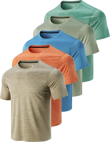 Miniatura 24 de Paquete de 5 camisetas de manga corta para hombre con cuello redondo y de secado rápido Camisetas atléticas para correr, entrenar en el gimnasio