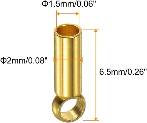 Miniatura 2 de HARFINGTON 20 tapas de extremo de cordón de 0.059 in de identificación de acero inoxidable para manualidades, pulseras, collares, borlas, tono dorado