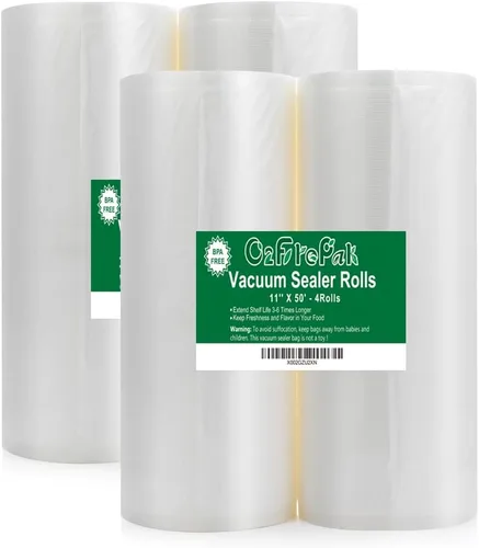 O2frepak Paquete de 4 (total de 200 pies) de 11 x 50 rollos de bolsas selladoras al vacío sin BPA, rollos de bolsas de almacenamiento resistentes al