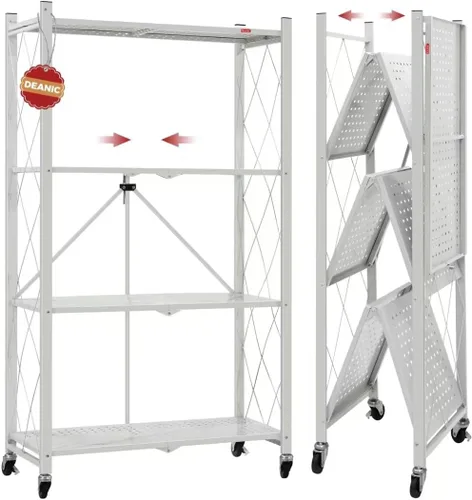 Miniatura 16 de DEANIC Estantes de almacenamiento plegables de 4 niveles con ruedas, estantería de gran capacidad, estante de alambre de metal independiente, Negro