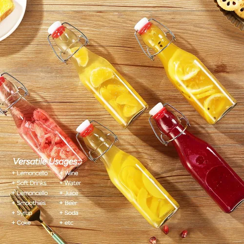 Miniatura 4 de Paquete de 6 botellas de vidrio con tapón oscilante de 8 oz, botellas de vidrio con tapón oscilante de 8 oz con tapa para elaboración casera