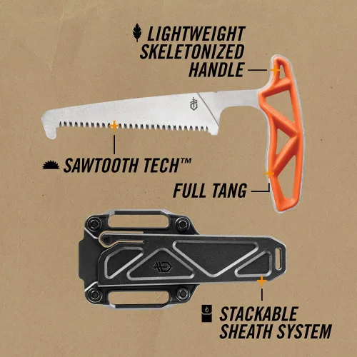 Miniatura 4 de Gerber EXO MOD Knife/Saw - Juego de mochilero para caza, color naranja cazador