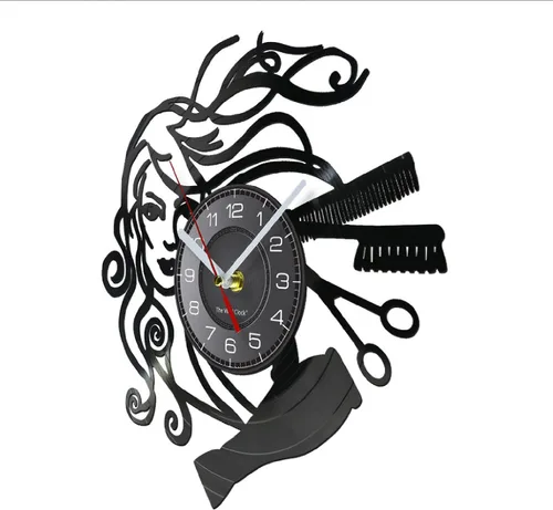 Miniatura 2 de SYNYEY Reloj de pared de disco de vinilo para peluquería de 12 pulgadas, color negro, movimiento de barrido de cuarzo silencioso, fácil de colgar