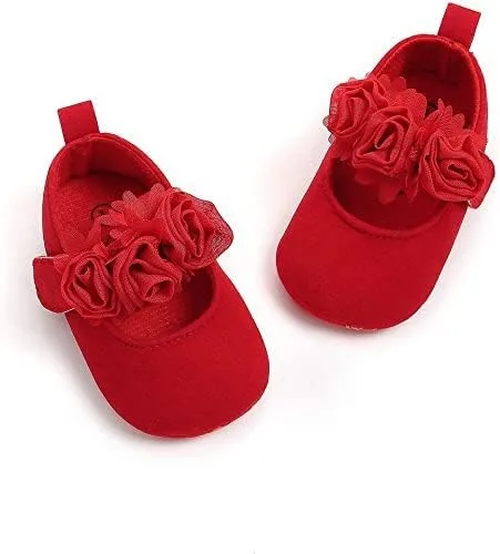 Miniatura 5 de Zapatos planos de Mary Jane con lazo floral de princesa para bebé y niña, zapatos de vestir suaves para recién nacidos, cuna para primer caminante