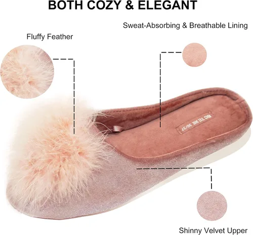 Miniatura 3 de Bctex Coll Pantuflas de terciopelo acogedoras, para mujer, con espuma viscoelástica, mullida, suela antideslizante, para el hogar y el dormitorio