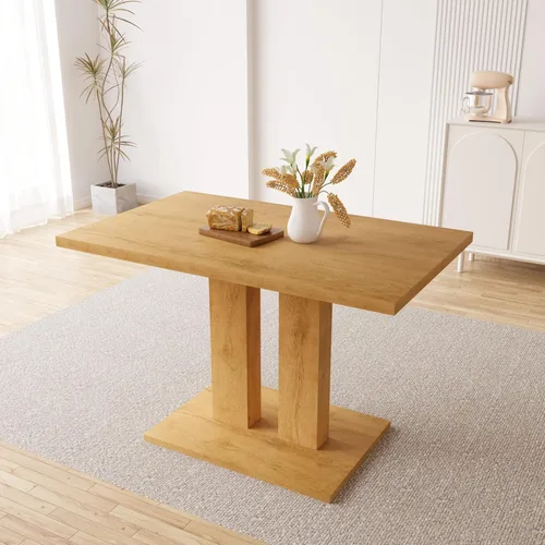 HIPIHOM Mesa de comedor moderna de 46 pulgadas, mesa de cocina rectangular con acabado de roble, mesa de comedor compacta para 4, construcción Mesa
