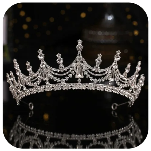 Miniatura 7 de Tiara de princesa de cristal de la reina – Diadema con coronas de diamantes de imitación para cumpleaños, bodas, Halloween, bailes, concursos