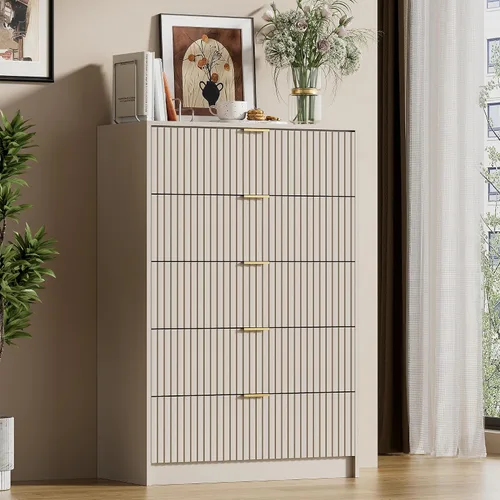 Miniatura 23 de Furniway Cómoda Beige para Dormitorio, Cómoda Moderna con 6 Cajones y Deslizadores Suaves, Cómoda Ancha con Manijas Doradas para Dormitorio, Sala