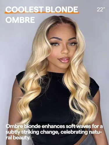 Miniatura 5 de GORGIUS Peluca lacia sin pegamento Ombre rubia ondulada HD con encaje frontal transparente, lista para usar, prediseñado, elaborado con tecnología