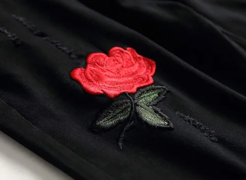 Miniatura 4 de Ylingjun - Pantalones vaqueros elásticos para hombre con bordado de rosa envejecido