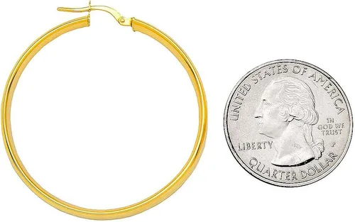 Miniatura 2 de Aretes de aro medianos planos y anchos de oro amarillo de 14 k (0.197 in de ancho)