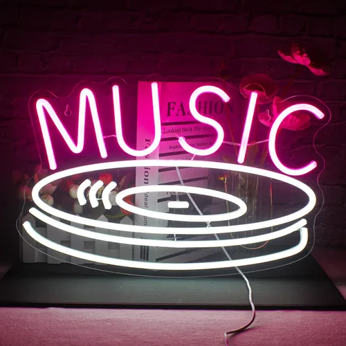 Letrero de neón de grabación de música en rosa y blanco, luces de neón LED para decoración de pared, luces de neón USB para dormitorio, estudio,