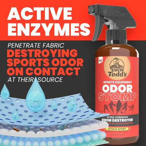 Miniatura 6 de Uncle Todd’s Odor Stomp Aerosol Eliminador de Olor para Equipo Deportivo - Desodorizador de Fuerza Extra con Enzimas para Fútbol, Hockey, Bolsas