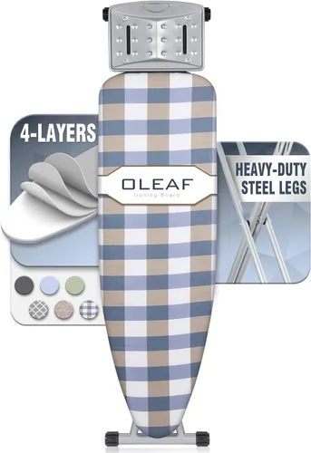 Miniatura 7 de oleaf Tabla de planchar con cubierta y almohadilla gruesa de 43 x 13 pulgadas, altura ajustable, tamaño completo, plegable, tabla de planchar