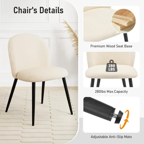 Miniatura 3 de Juego de 2 sillas de comedor tapizadas, modernas sillas auxiliares de cocina con asiento acolchado, cómodas patas de estudio de tela de felpilla