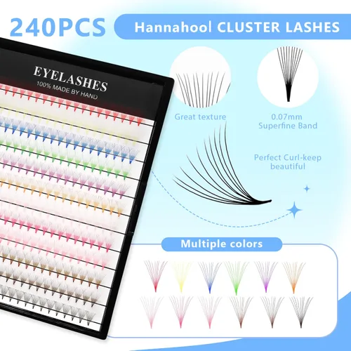 Miniatura 3 de 12 colores mezclados, 240 abanicos prefabricados 10D, extensiones de pestañas naturales de volumen largo, suaves y ligeras, coloridas pestañas