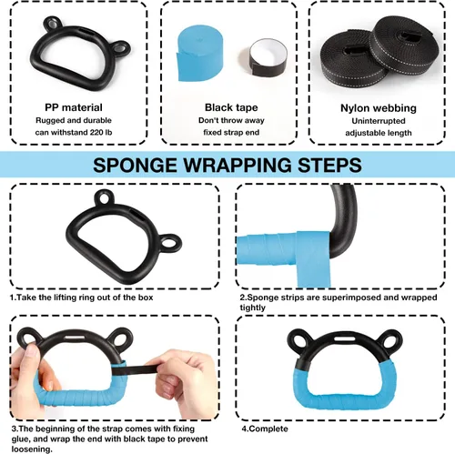 Miniatura 4 de EXQ Home Anillos de gimnasia para niños, anillos de dominadas para ejercicio de niños, anillo para gimnasia en interiores, anillos de gimnasia