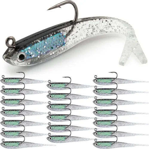 Syosisny 20 señuelos de pesca suaves premium de 2.76 in con bloque de plomo en el interior y gancho afilado, cola bifurcada realista tipo minnow,