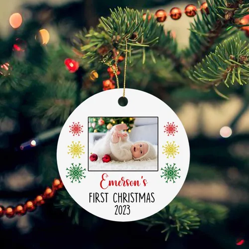 Miniatura 4 de Adorno de fotos para la primera Navidad del bebé 2025, recuerdo personalizado de primera Navidad para nuevos padres, marco de fotos personalizado