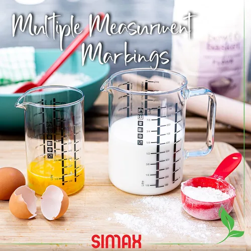 Miniatura 3 de Simax Vaso medidor de vidrio, vidrio de borosilicato duradero, paquete de 2 incluye 32 onzas y 16 onzas, medidas métricas fáciles de leer en litros